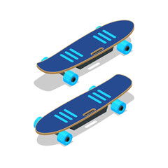 Isometric electric skateboard or longboard isolated on white.