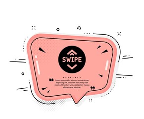 Swipe up button icon. Quote speech bubble. Scrolling arrow sign. Landing page scroll symbol. Quotation marks. Classic swipe up icon. Vector