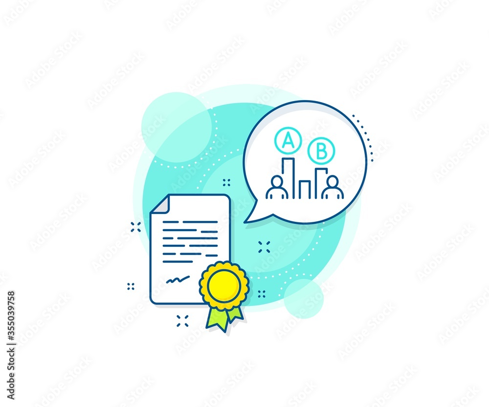 Poster ui test chart sign. certification complex icon. ab testing line icon. certificate or diploma documen