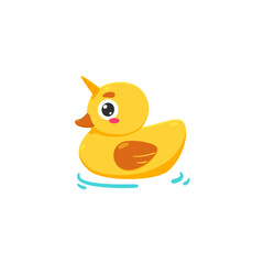 A yellow duck with a horn on the head. Isolated Vector Illustration