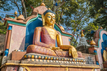 Golden Buddha statue at Swayambhunath Stupa, Kathmandu, Nepal