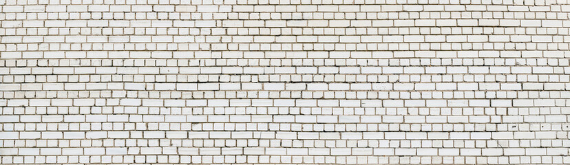 Contemporary weathered white brick wall. Abstract brick texture background panorama.