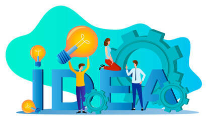 Idea.People are developing new ideas .Brainstorming .Idea man solution business light.Science concept.Flat vector illustration.