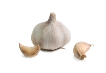 garlic with two slices on a white background