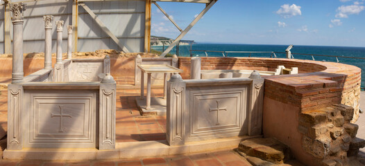 The altar part of the old Byzantine chapel. The baptistery is located in the narthex of a 5th-century Basilica in an ancient fortress in Byala (Bulgaria).
