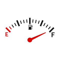 Full tank, clock face fuel measurements, dashboard scale, car control sensor – stock vector