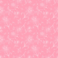 Seamless floral vector pattern with pink branches for decoration, print, textile, fabric prints, postcards, apparel, stationery goods	