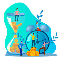 People hourglass and alarm clock.The concept of time management.People hourglass in abstract style on a white background.Design creative work. Flat vector illustration.