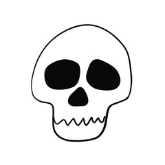  Human skull  doodle, danger icon. Vector illustration on white background. For cards, posters, decor, t shirt design, logo.