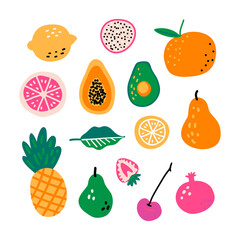 Fruit hand drawn vector illustration. Cooking ingredients. Scandinavian style cafe menu, banner, cookbook page.
