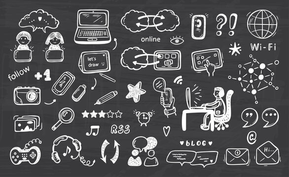 Internet of Things. Hand drawn Doodle Cloud Computing Technology and Social Media Icons Vector Set
