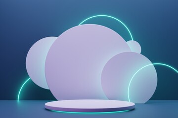 Cloud made with circles and neon lightening. Front view. 3d Rendering.