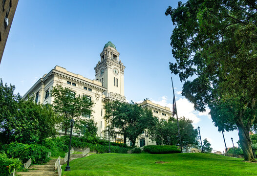 Yonkers, NY / United States - Aug. 10, 2019: A View Of  Yonkers Historic City Hall.