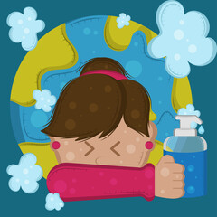 Cartoon of a girl sneezing