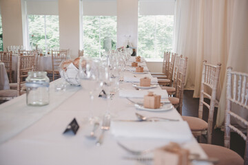 Table decor at wedding with favours