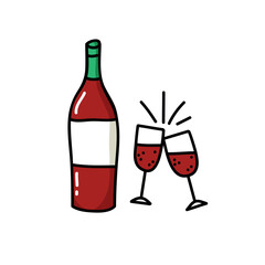 bottle of wine doodle icon, vector illustration