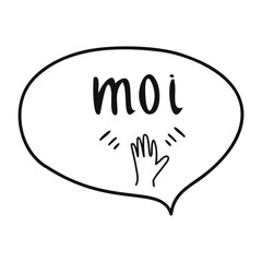Finnish language word means hi. Waving hand sticker element says hello. Vector illustration isolated on white background.
