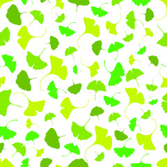 Ginkgo Biloba Seamless  Pattern Botany Plant flat digital vector illustration. Green medical cosmetic leaves. Flora Ayurvedic Medicine Theme. Design for textile, fabric, wallpaper. Camo background 