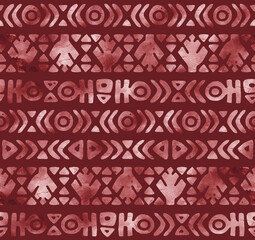 Watercolor Red Ethnic Seamless Pattern. Ornament. Folklore Elements - 355052319