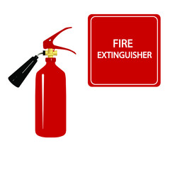 fire extinguisher safe emergency icon, realistic sticker, red color vector flat illustration isolated on white background.