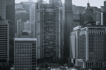 Fototapeta na wymiar Hong Kong Modern Architecture Closed up; Black and White color