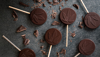 Cannabis infused chocolate lollipops with THC and CBD oil.