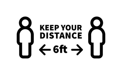 Social distancing safety measure sign. Keep your distance 6 feet away. Person standing vector icon.