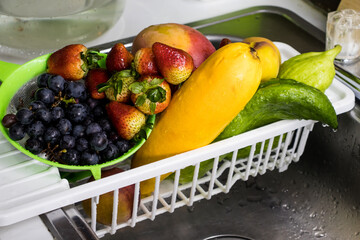 Fruits and vegetables being disinfected after  purchase during the COVID-19 pandemic