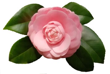 realistic pink camellia flower illustration isolated on white