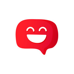 Red speech bubble with smiling face symbol.