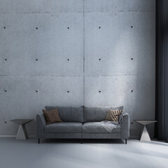 The minimal loft interior design of living room and concrete wall texture background - obrazy, fototapety, plakaty