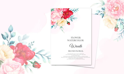 Obraz na płótnie Canvas Flower watercolor wreath with blush floral