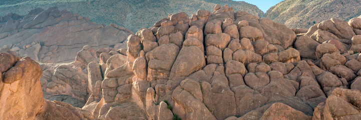 Dades Gorge is a beautiful road between the Atlas Mountains in Morocco. Web banner in panoramic view.