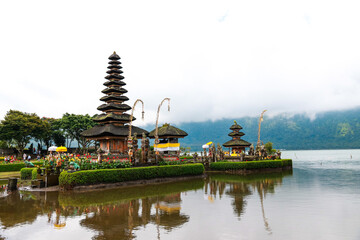 Pura Ulun Danu Bratan, Hindu temple on Bratan lake landscape, one of famous tourist attraction in Bali, Indonesia