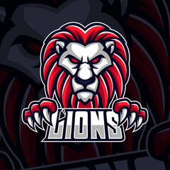 Lion king head with paws and team text mascot logo vector. Modern Illustration esport gaming template design with club name typography