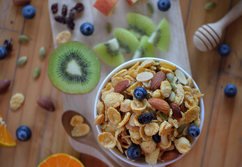 Healthy breakfast with cereal and fruit