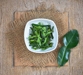 bergamot leaf  on wooden background