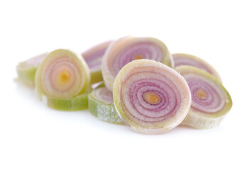 sliced lemongrass on white background