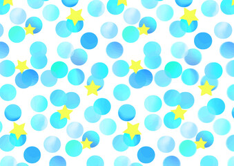 水彩　青　丸 　星　パターン　watercolor blue circle star pattern
