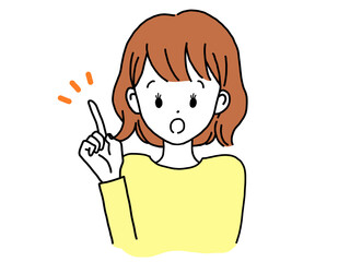 口を開けて驚きながら指差しをする女性