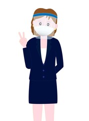 新型コロナウイルスの感染予防対策でフェイスシールドをつけているビジネスウーマンのポーズ。