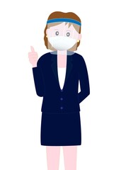 新型コロナウイルスの感染予防対策でフェイスシールドをつけているビジネスウーマンのポーズ。