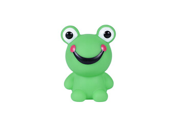 Rubber green colour frog bath toy isolated on white background