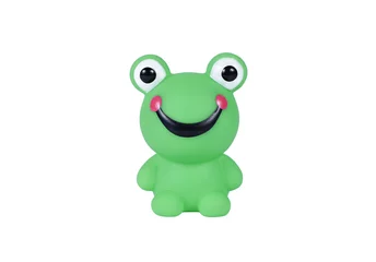 Fotobehang Rubber green colour frog bath toy isolated on white background © Kevin