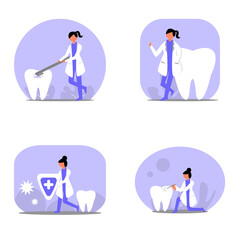 BUNDLE Flat vector dentist illustration. Perfect for covers, brochures, posters, books, banners, leaflets, landing pages, social media content.