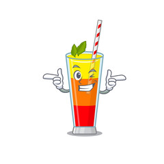 Cartoon design of tequila sunrise cocktail showing funny face with wink eye