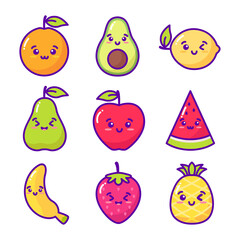 Fruit Kawaii Cartoon Vector Illustration