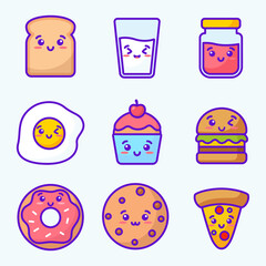 Food and Beverages Kawaii Vector Illustration