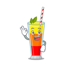 Tequila sunrise cocktail mascot design style showing Okay gesture finger