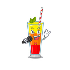 cartoon character of tequila sunrise cocktail sing a song with a microphone